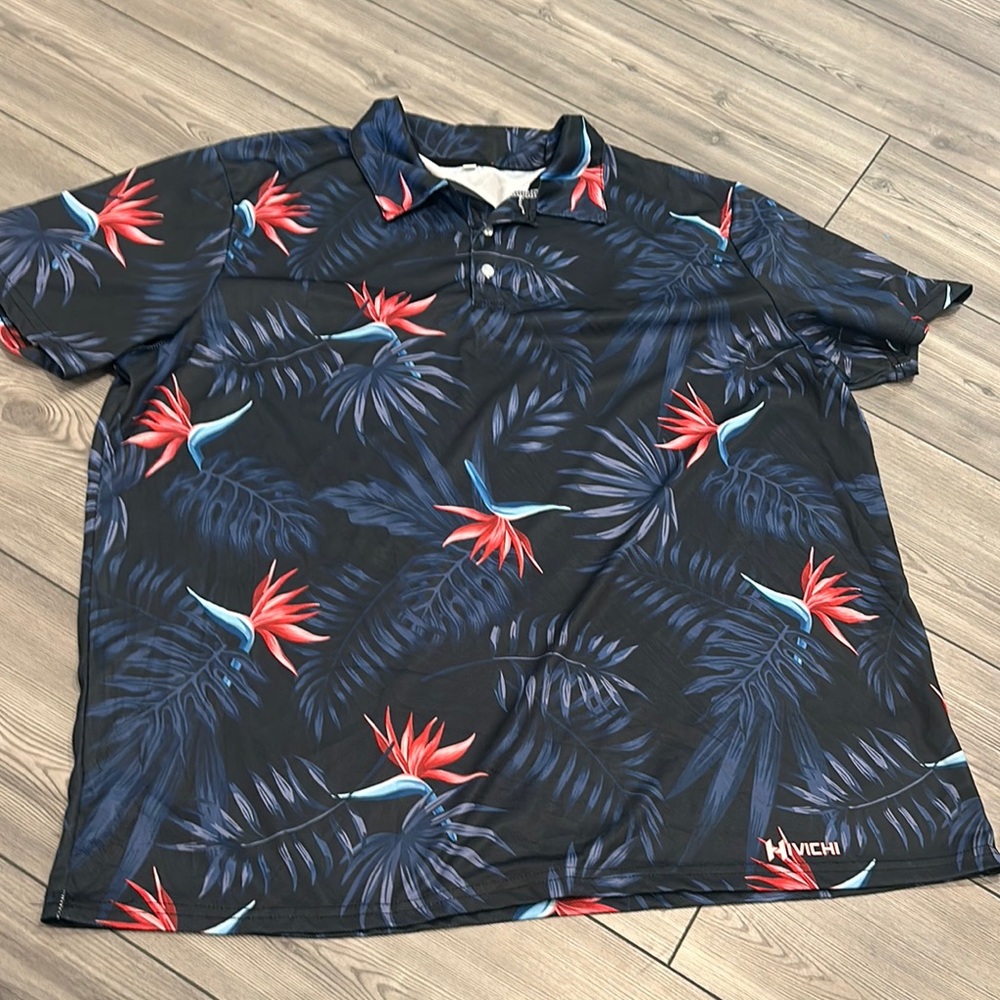 Men's Tropical Print Shirt - Black and Red